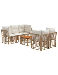 Set di divani da esterno 6 pz Naturale e Bianco Crema 2