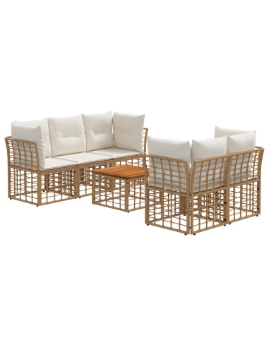 Set di divani da esterno 6 pz Naturale e Bianco Crema