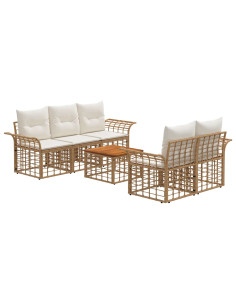 Set di divani da esterno 6 pz Naturale e Bianco Crema 2