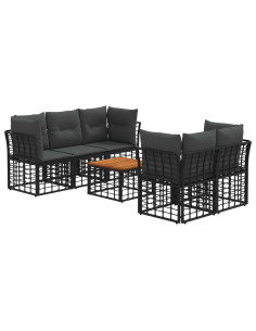 Set di divani da esterno 6 pz Nero e Grigio scuro polyrattan 2
