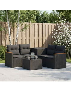 Set di divani 6 pz Nero Rattan sintetico e Acciaio