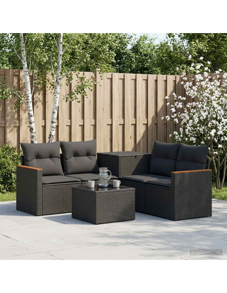 Set di divani 6 pz Nero Rattan sintetico e Acciaio