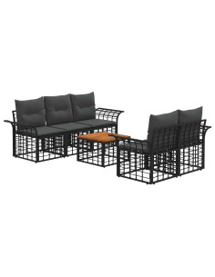 Set di divani da esterno 6 pz Nero e Grigio scuro polyrattan 2