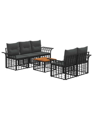 Set di divani da esterno 6 pz Nero e Grigio scuro polyrattan