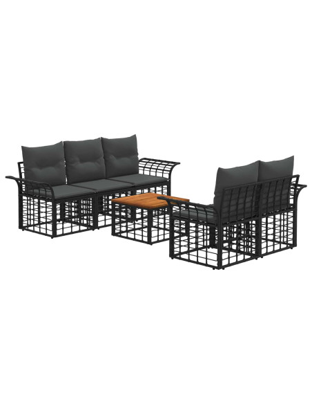 Set di divani da esterno 6 pz Nero e Grigio scuro polyrattan