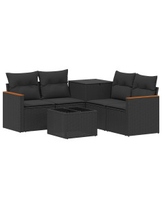 Set di divani 6 pz Nero Rattan sintetico e Acciaio 2