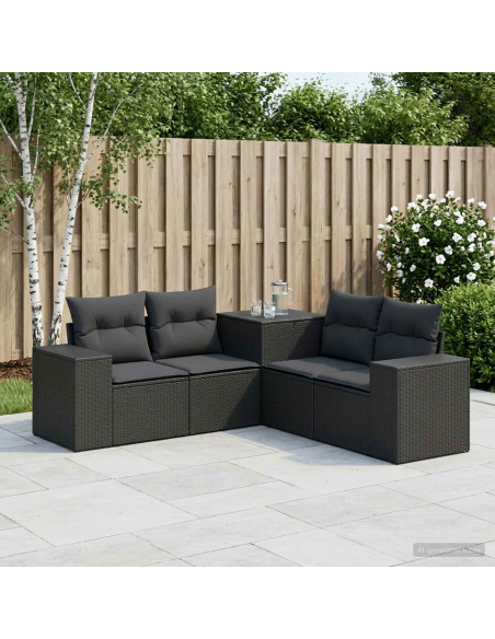 Set di divani 5 pz Nero Rattan sintetico e Acciaio