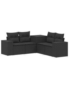 Set di divani 5 pz Nero Rattan sintetico e Acciaio 2
