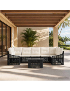 Set Divano da Giardino 8 pz Nero e Bianco Crema polyrattan