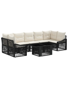 Set Divano da Giardino 8 pz Nero e Bianco Crema polyrattan 2