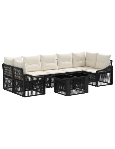 Set Divano da Giardino 8 pz Nero e Bianco Crema polyrattan