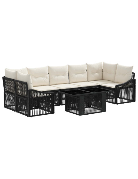 Set Divano da Giardino 8 pz Nero e Bianco Crema polyrattan