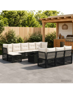 Set Divano da Giardino 11 pz Nero polyrattan