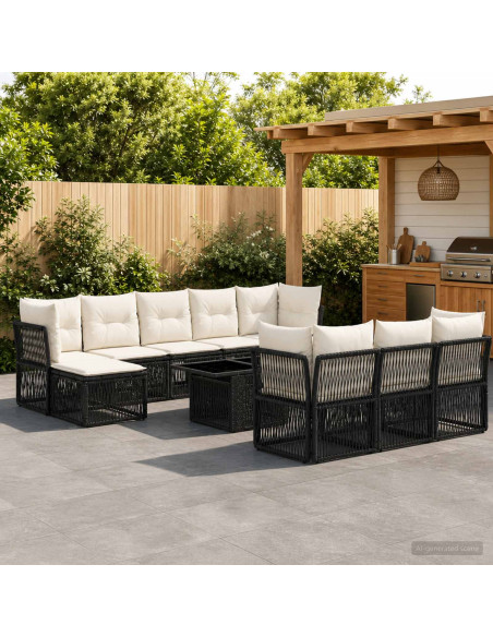 Set Divano da Giardino 11 pz Nero polyrattan