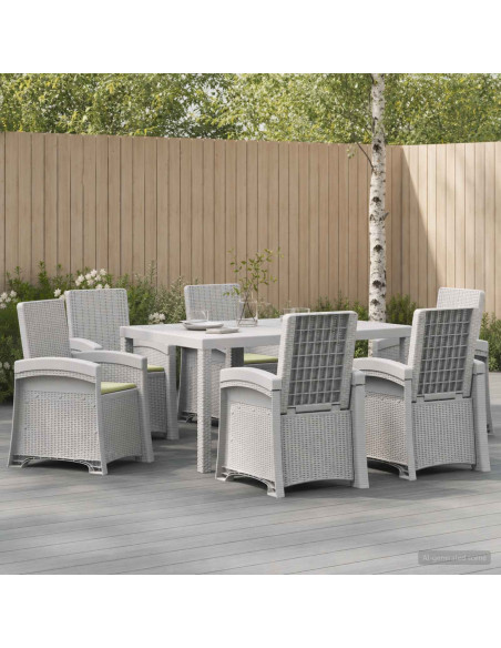 Set da Pranzo per Giardino 7 pz Bianco e Crema PP