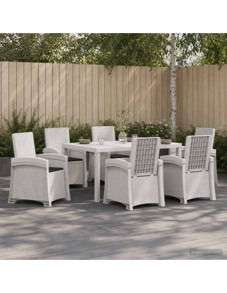 Set da Pranzo per Giardino 7 pz Bianco e Antracite PP
