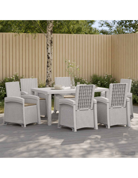 Set da Pranzo per Giardino 7 pz Bianco e Tortora PP