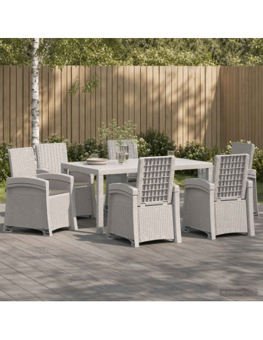Set da Pranzo per Giardino 7 pz Bianco e Grigio Chiaro PP