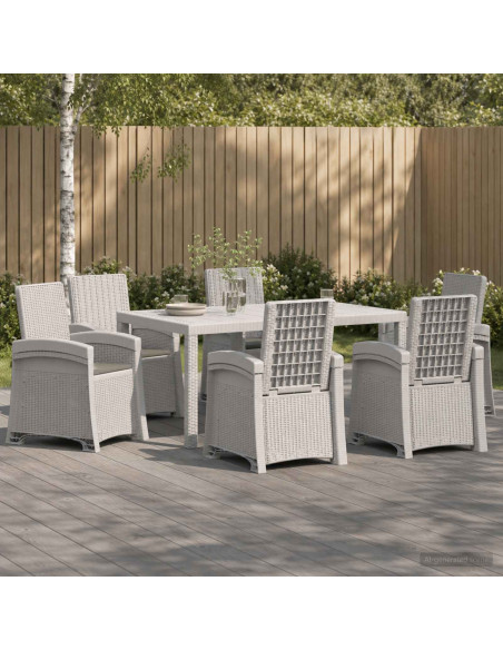 Set da Pranzo per Giardino 7 pz Bianco e Grigio Chiaro PP