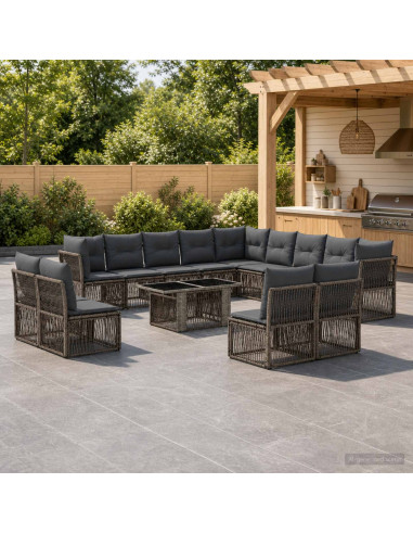 Set Divano da Giardino 14 pz Nero polyrattan