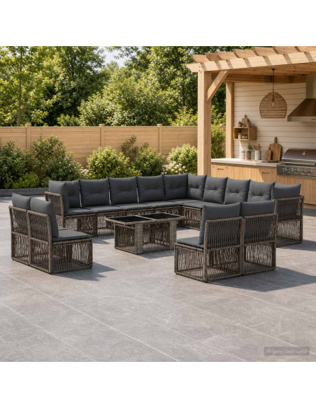 Set Divano da Giardino 14 pz Nero polyrattan
