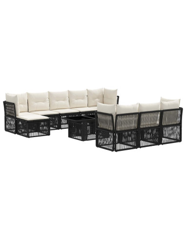 Set Divano da Giardino 11 pz Nero polyrattan
