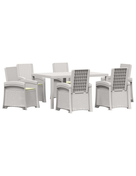 Set da Pranzo per Giardino 7 pz Bianco e Crema PP