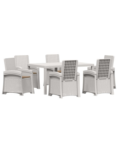 Set da Pranzo per Giardino 7 pz Bianco e Tortora PP