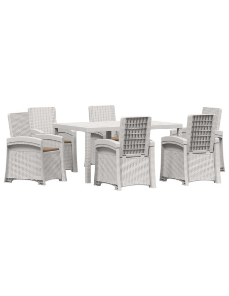 Set da Pranzo per Giardino 7 pz Bianco e Tortora PP