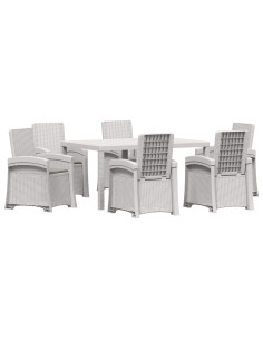 Set da Pranzo per Giardino 7 pz Bianco e Grigio Chiaro PP 2