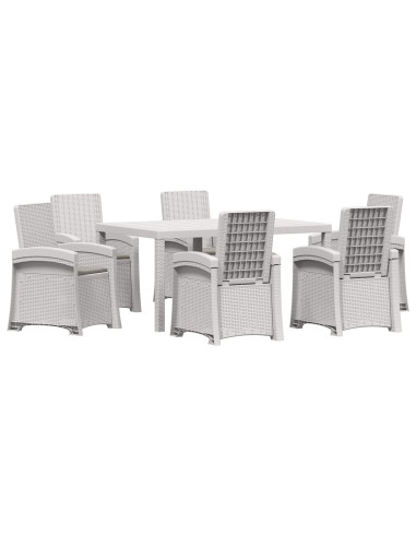 Set da Pranzo per Giardino 7 pz Bianco e Grigio Chiaro PP