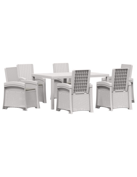 Set da Pranzo per Giardino 7 pz Bianco e Grigio Chiaro PP