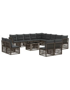 Set Divano da Giardino 14 pz Nero polyrattan 2