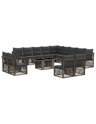 Set Divano da Giardino 14 pz Nero polyrattan