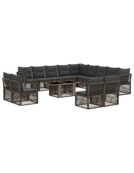Set Divano da Giardino 14 pz Nero polyrattan