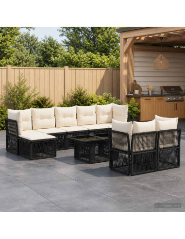 Set Divano da Giardino 10 pz Nero polyrattan