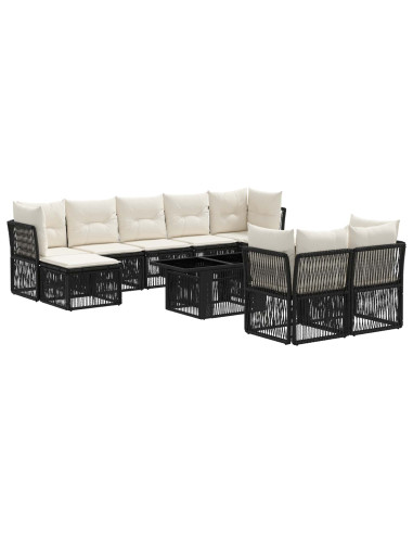 Set Divano da Giardino 10 pz Nero polyrattan