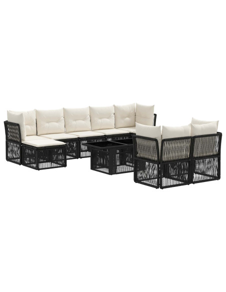 Set Divano da Giardino 10 pz Nero polyrattan