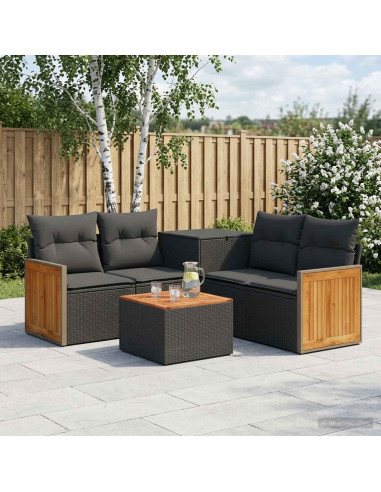 Set di divani 6 pz Nero Rattan sintetico e Acciaio
