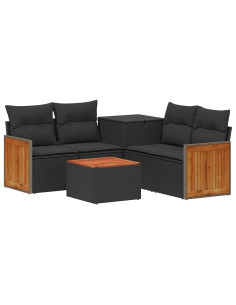 Set di divani 6 pz Nero Rattan sintetico e Acciaio 2