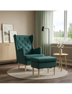 Poltrona con Ottomano 2 pz Verde Scuro Tessuto