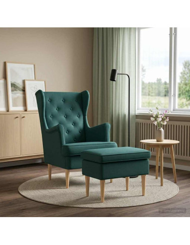 Poltrona con Ottomano 2 pz Verde Scuro Tessuto