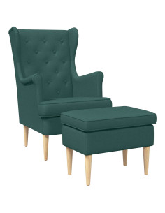 Poltrona con Ottomano 2 pz Verde Scuro Tessuto 2