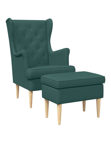 Poltrona con Ottomano 2 pz Verde Scuro Tessuto
