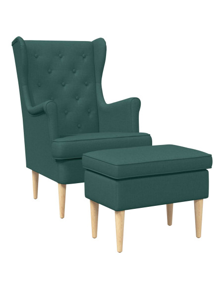 Poltrona con Ottomano 2 pz Verde Scuro Tessuto
