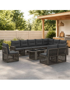 Set Divano da Giardino 11 pz Grigio e Grigio Scuro polyrattan