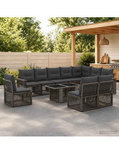 Set Divano da Giardino 11 pz Grigio e Grigio Scuro polyrattan