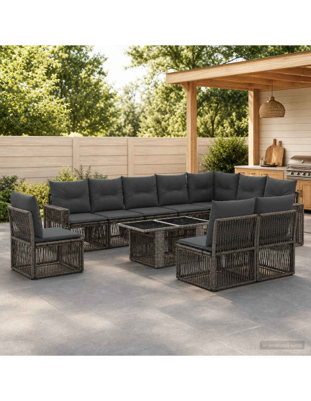 Set Divano da Giardino 11 pz Grigio e Grigio Scuro polyrattan