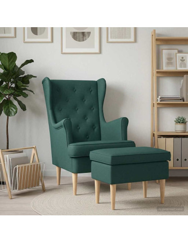 Poltrona con Ottomano 2 pz Verde Scuro Tessuto