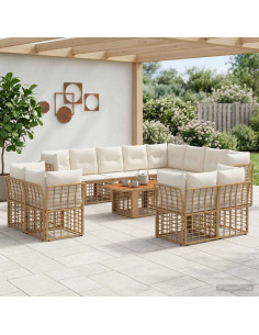 Set Divano da Giardino 13 pz Naturale e Bianco Crema polyrattan